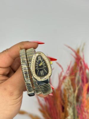 Bvlgari Gold -Gümüş Siyah Kadran Yılan Saat S620 