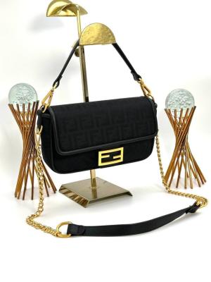 Fendi Baguette Handbag Siyah Süet Kadın Çanta VLT308