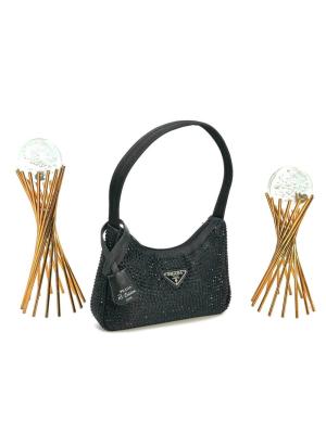 PRADA WİTH CRYSTALS MİNİ BAG BLACK Siyah