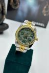 Rolex Taşlı Gold- Gümüş İçi Yeşil Kadın Saat S360 