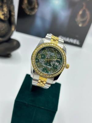 Rolex Taşlı Gold- Gümüş İçi Yeşil Kadın Saat S360 