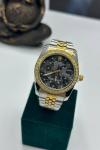 Rolex Taşlı Gold- Gümüş İçi Siyah Kadın Saat S361 